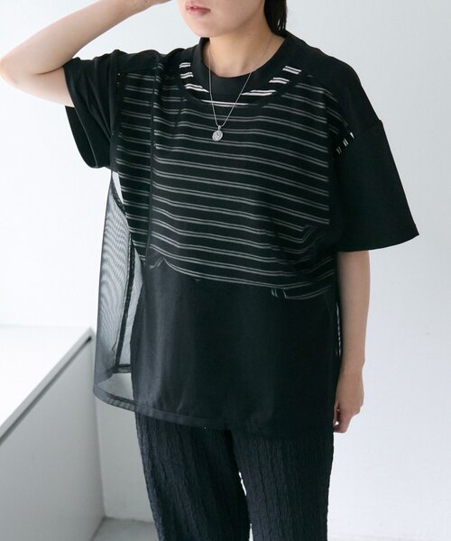 【新品】イアパピヨネ スミスタイル シアーボーダーTシャツ メッシュ 新品】イアパピヨネ スミスタイル シアーボーダーTシャツ