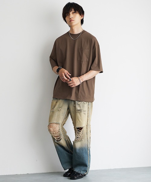 MinoriTY(マイノリティ)の「【MinoriTY】綿タッチプレーティング天竺ワイドシルエットTシャツ オーバーサイズ ルーズフィット ビッグシルエット メンズ 夏服(Tシャツ/カットソー・メンズ・チャコール/ホワイト/ブラック/ワイン/ブラウン/ブルー・L/LL/M)」の14枚目の写真