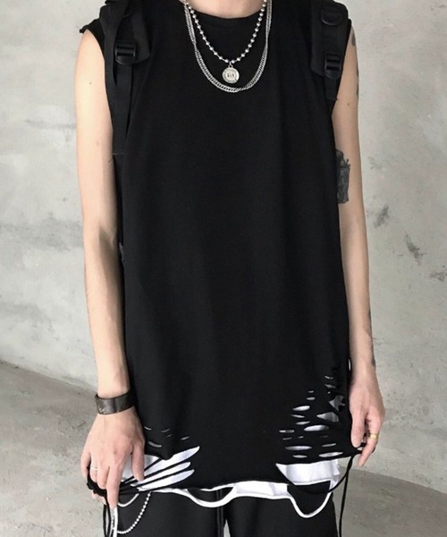 BENDER TOKYO】クラッシュ ダメージ加工 レイヤード ロング タンク