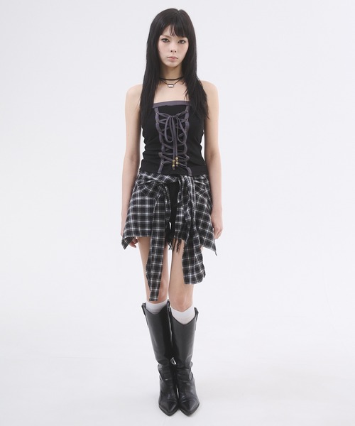 d.i.a.(ダイヤ)の「バックカッティングレースアップベアトップ(Tシャツ/カットソー・レディース・カーキ/アイボリー/ブラック・FREE)」の11枚目の写真