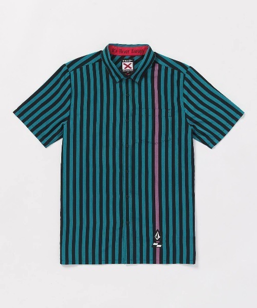 VOLCOM(ボルコム)の「【VOLCOM/ボルコム】Schroff X Volcom Stripe Short Sleeve Shirt /ピーター・シュロフコラボストライプ半袖シャツ(シャツ/ブラウス・メンズ・グリーン系その他・LARGE/MEDIUM)」の4枚目の写真