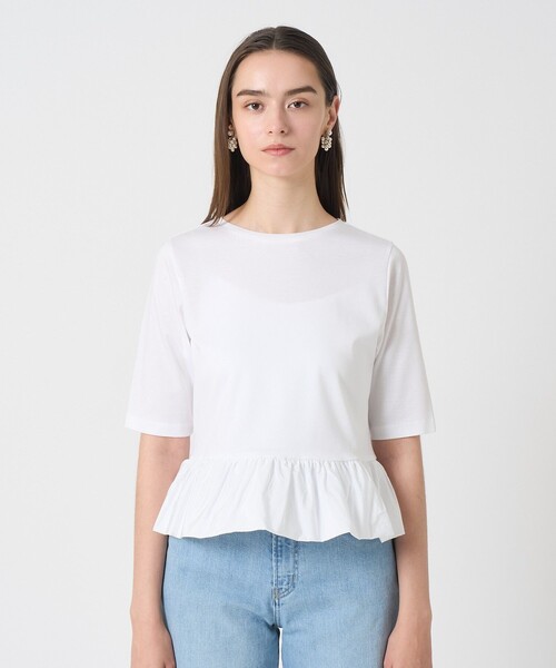 ANAYI(アナイ)の「ライトポンチペプラム5分袖プルオーバー(Tシャツ/カットソー・レディース・ホワイト/ブラック・38/36)」の3枚目の写真