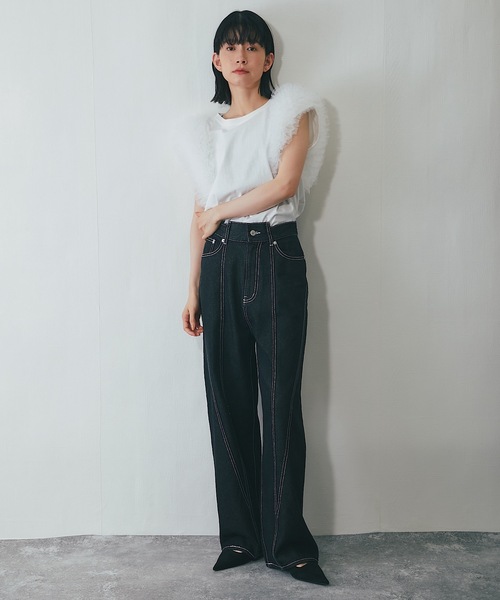 切り替えデザイン　ストレート　デニムパンツ ANOTHER S（アナザーエス）の「デニム切り替えストレートパンツ