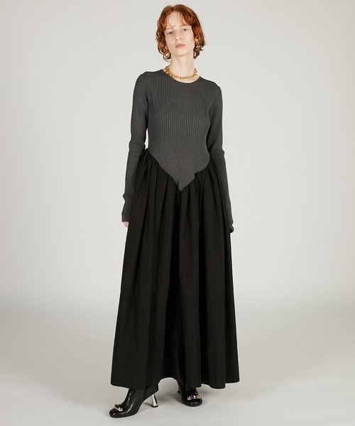 セール】ニットコンビロングドレス / Knit Combination Long Dress