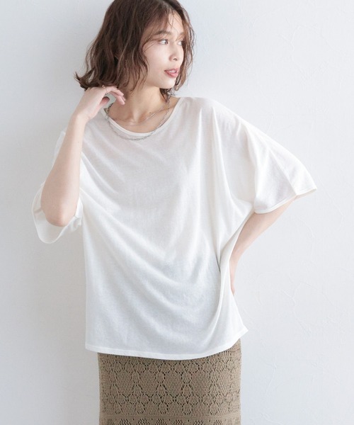 studio CLIP（スタディオクリップ）の「シアードルマンハーフスリーブプルオーバー（Tシャツ/カットソー・レディース・オフホワイト/ブラック/ライトベージュ・FREE）」の2枚目の写真