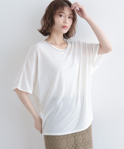 studio CLIP（スタディオクリップ）の「シアードルマンハーフスリーブプルオーバー（Tシャツ/カットソー・レディース・オフホワイト/ブラック/ライトベージュ・FREE）」の21枚目の写真