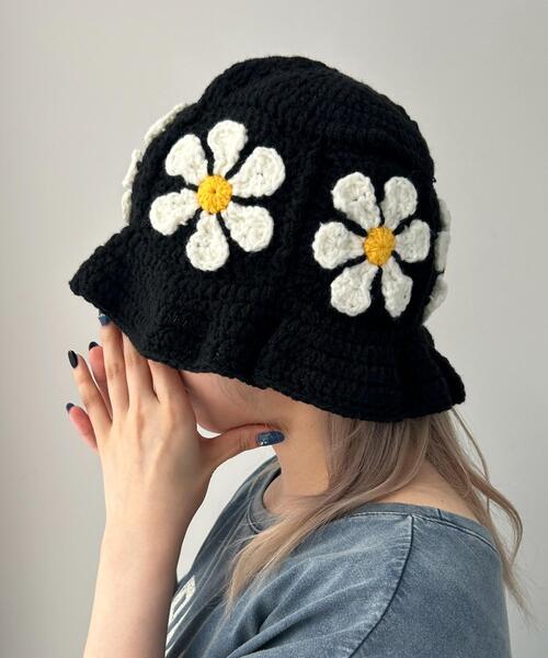 WEGO（ウィゴー）の「WEGO/フラワーフリルニットハット（ハット・レディース・ブラック/ホワイト・FREE）」の6枚目の写真