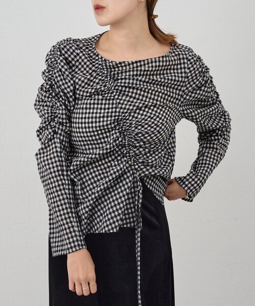 bonjourdiary 10y チェックブラウス KOEISTORE ブラウス レディース 春 夏 春夏 黒 ギンガムチェック