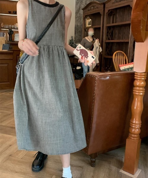 セール】ギンガムチェック ノースリーブ ワンピース（ワンピース