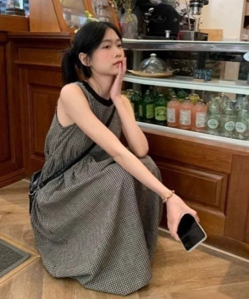 ギンガムチェック ノースリーブ ワンピース（ワンピース）｜DEVICE