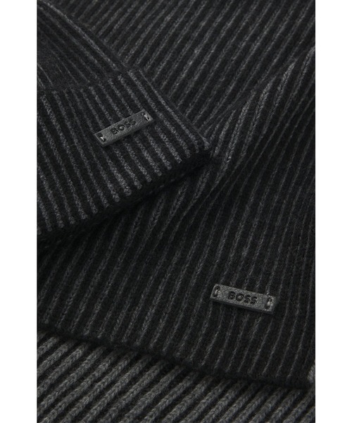 BOSS ボス　ニット帽　マフラー　2点セット　ブラック BOSS - ギフトセット ハット＆マフラー ツートンニット - ブラック