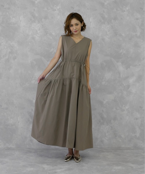 My shawty（ﾏｲｼｬｳﾃｨｰ）の「tiered drawstring onepiece（ワンピース・レディース・ダークベージュ/ブラック・FREE）」の10枚目の写真