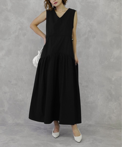 My shawty（ﾏｲｼｬｳﾃｨｰ）の「tiered drawstring onepiece（ワンピース・レディース・ダークベージュ/ブラック・FREE）」の6枚目の写真