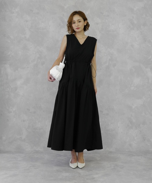 My shawty（ﾏｲｼｬｳﾃｨｰ）の「tiered drawstring onepiece（ワンピース・レディース・ダークベージュ/ブラック・FREE）」の5枚目の写真