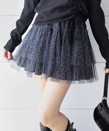 clear | 2段フリルティアードレオパードチュールミニスカート[韓国ファッション Y2K ガーリー](スカート)