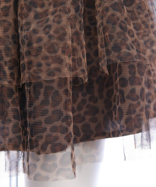 clear（クリア）の「2段フリルティアードレオパードチュールミニスカート[韓国ファッション Y2K ガーリー]（スカート・レディース・グレー/ベージュ・F）」の6枚目の写真