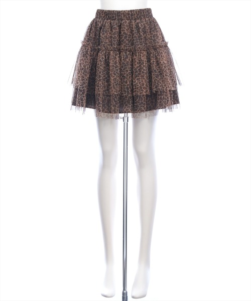 clear（クリア）の「2段フリルティアードレオパードチュールミニスカート[韓国ファッション Y2K ガーリー]（スカート・レディース・グレー/ベージュ・F）」の16枚目の写真