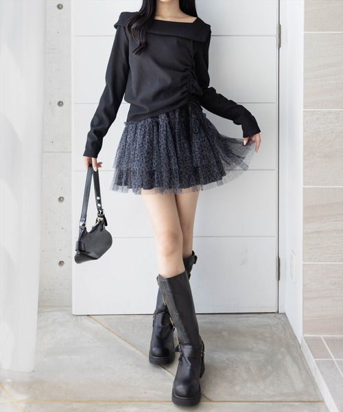 clear（クリア）の「2段フリルティアードレオパードチュールミニスカート[韓国ファッション Y2K ガーリー]（スカート・レディース・グレー/ベージュ・F）」の17枚目の写真
