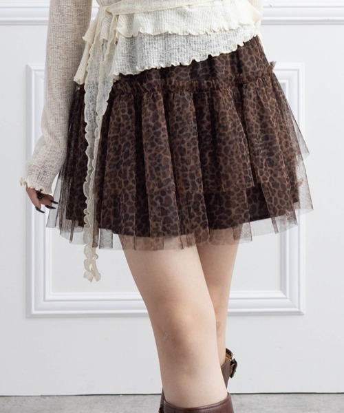 clear（クリア）の「2段フリルティアードレオパードチュールミニスカート[韓国ファッション Y2K ガーリー]（スカート・レディース・グレー/ベージュ・F）」の19枚目の写真