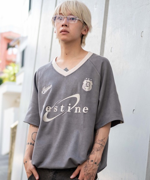 WEGO（ウィゴー）の「WEGO/フェイクスウェードゲームT（Tシャツ/カットソー・メンズ・ネイビー/チャコール/アイボリー・MEDIUM/LARGE）」の3枚目の写真