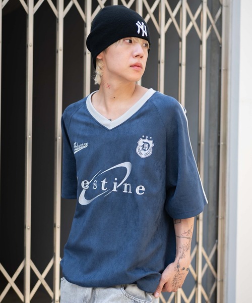 WEGO（ウィゴー）の「WEGO/フェイクスウェードゲームT（Tシャツ/カットソー・メンズ・ネイビー/チャコール/アイボリー・MEDIUM/LARGE）」の22枚目の写真