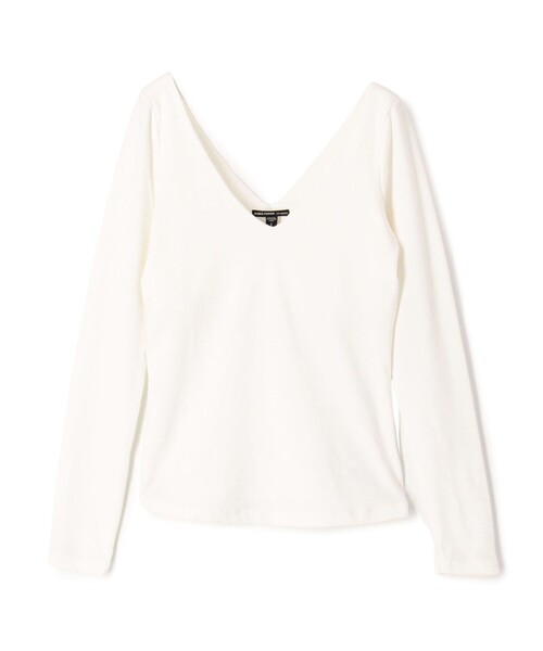 JAMES PERSE(ジェームスパース)の「コットンストレッチ ディープVネックTシャツ WLSR3044(Tシャツ/カットソー・レディース・ホワイト/ブラック・2/0/1)」の2枚目の写真