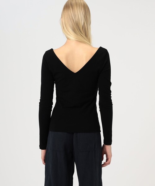 JAMES PERSE(ジェームスパース)の「コットンストレッチ ディープVネックTシャツ WLSR3044(Tシャツ/カットソー・レディース・ホワイト/ブラック・2/0/1)」の6枚目の写真