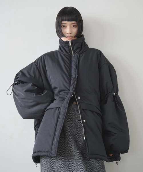 セール】ドローストリングスタンドカラー中綿コート（ダウンジャケット