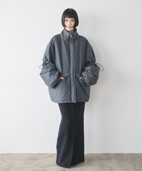 セール】ドローストリングスタンドカラー中綿コート（ダウンジャケット