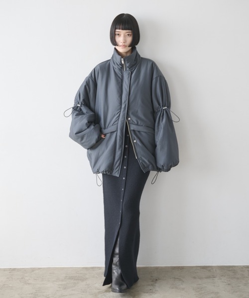 セール】ドローストリングスタンドカラー中綿コート（ダウンジャケット