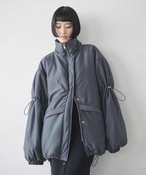 セール】ドローストリングスタンドカラー中綿コート（ダウンジャケット