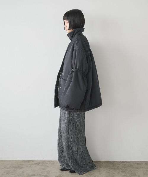 セール】ドローストリングスタンドカラー中綿コート（ダウンジャケット
