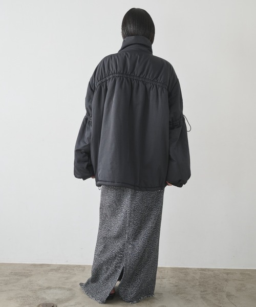 マルティニーク ブラック ドローストリング アウター セール】ドローストリングスタンドカラー中綿コート（ダウンジャケット