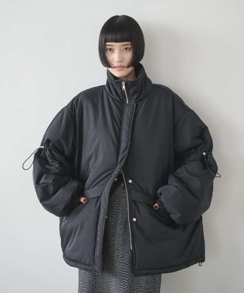 セール】ドローストリングスタンドカラー中綿コート（ダウンジャケット