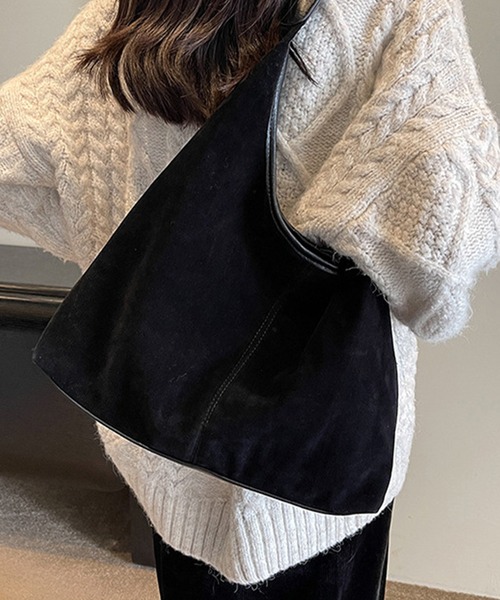 folka（フォルカ）の「8B40 スエード×PUレザー 2WAY MIX コンビ ショルダーバッグ A4サイズ対応（ショルダーバッグ・レディース・ブラウン/ブラック/ライトブラウン・ONESIZE）」の4枚目の写真