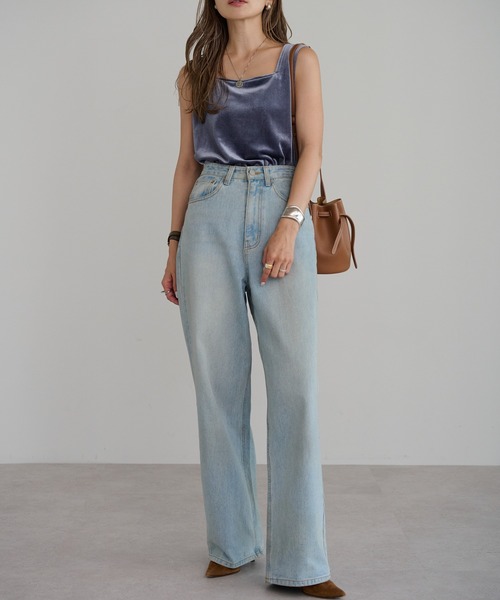 Bonjour Sagan（ボンジュールサガン）の「前後2WAYスクエアネックベロアタンクトップ（タンクトップ・レディース・ブラック/ネイビー系/ダークブラウン・FREE）」の9枚目の写真