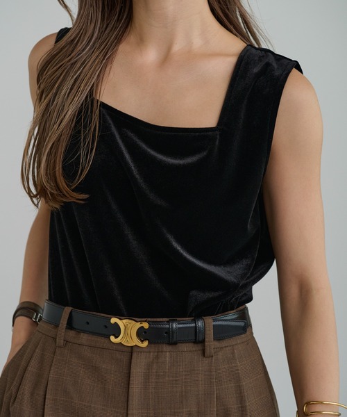 Bonjour Sagan（ボンジュールサガン）の「前後2WAYスクエアネックベロアタンクトップ（タンクトップ・レディース・ブラック/ネイビー系/ダークブラウン・FREE）」の15枚目の写真