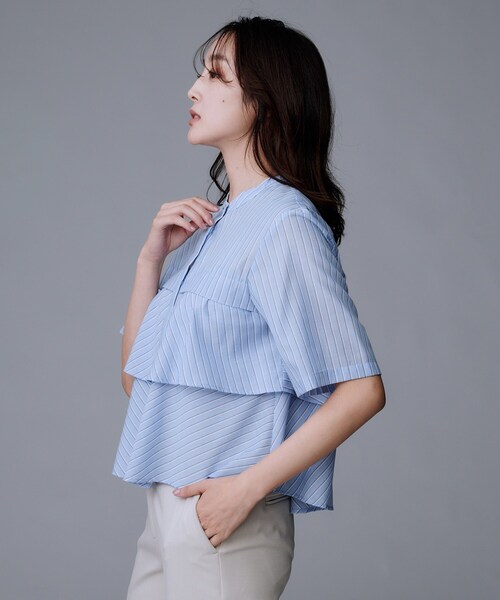 UNTITLED（アンタイトル）の「【短丈/前ボタン/五分袖】ストライプフリルシャツ（シャツ/ブラウス・レディース・ブルー系7/ホワイト系3・04/02/00/48/44）」の16枚目の写真