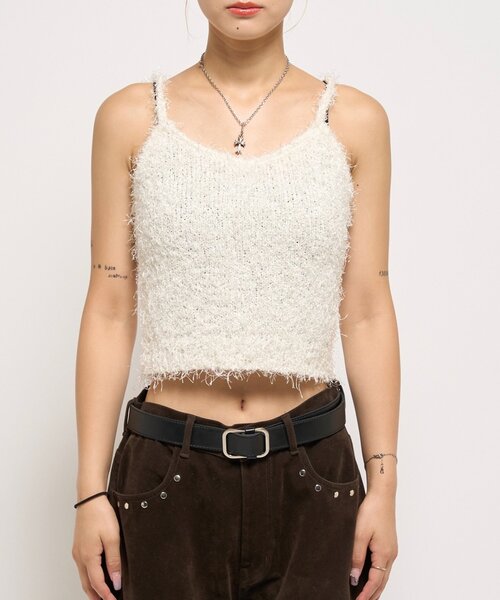 WHO'S WHO gallery(フーズフーギャラリー)の「シャギーニットキャミ(ニット/セーター・レディース・ホワイト/ブラック/ブラウン・FREE)」の7枚目の写真