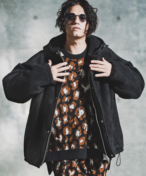 GLIMCLAP(グリムクラップ)の「mj11096-Boa & Mouton Panel Hoodie Jacket ボア×フェイクムートンフーデッドジャケット(192-037-gla-cf)(その他アウター・メンズ・ブラック/ブラウン・S/M/L)」の2枚目の写真