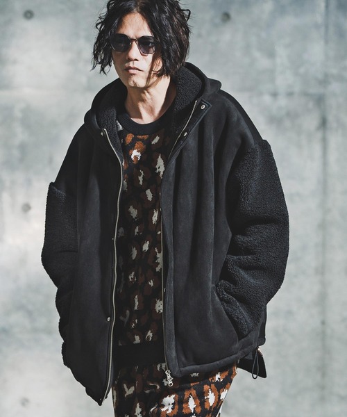 GLIMCLAP(グリムクラップ)の「mj11096-Boa & Mouton Panel Hoodie Jacket ボア×フェイクムートンフーデッドジャケット(192-037-gla-cf)(その他アウター・メンズ・ブラック/ブラウン・S/M/L)」の3枚目の写真