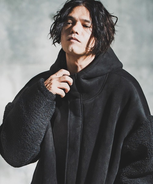 GLIMCLAP(グリムクラップ)の「mj11096-Boa & Mouton Panel Hoodie Jacket ボア×フェイクムートンフーデッドジャケット(192-037-gla-cf)(その他アウター・メンズ・ブラック/ブラウン・S/M/L)」の4枚目の写真