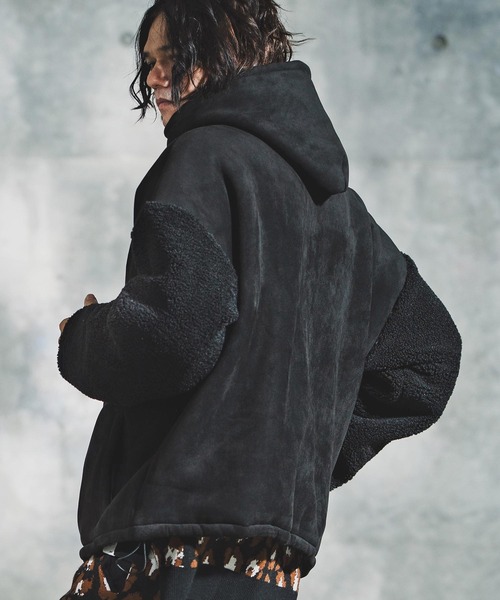 GLIMCLAP(グリムクラップ)の「mj11096-Boa & Mouton Panel Hoodie Jacket ボア×フェイクムートンフーデッドジャケット(192-037-gla-cf)(その他アウター・メンズ・ブラック/ブラウン・S/M/L)」の6枚目の写真