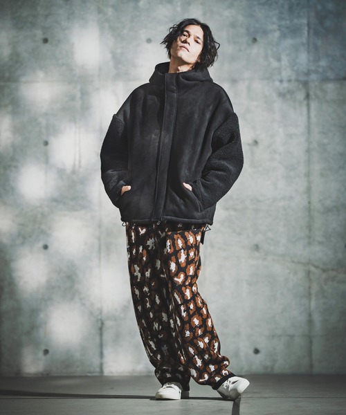 GLIMCLAP(グリムクラップ)の「mj11096-Boa & Mouton Panel Hoodie Jacket ボア×フェイクムートンフーデッドジャケット(192-037-gla-cf)(その他アウター・メンズ・ブラック/ブラウン・S/M/L)」の9枚目の写真