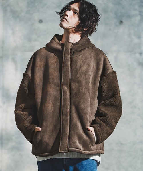 GLIMCLAP(グリムクラップ)の「mj11096-Boa & Mouton Panel Hoodie Jacket ボア×フェイクムートンフーデッドジャケット(192-037-gla-cf)(その他アウター・メンズ・ブラック/ブラウン・S/M/L)」の13枚目の写真