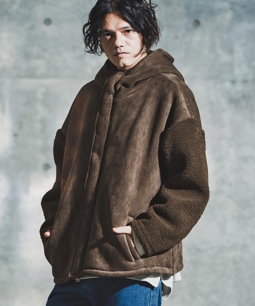 GLIMCLAP(グリムクラップ)の「mj11096-Boa & Mouton Panel Hoodie Jacket ボア×フェイクムートンフーデッドジャケット(192-037-gla-cf)(その他アウター・メンズ・ブラック/ブラウン・S/M/L)」の14枚目の写真