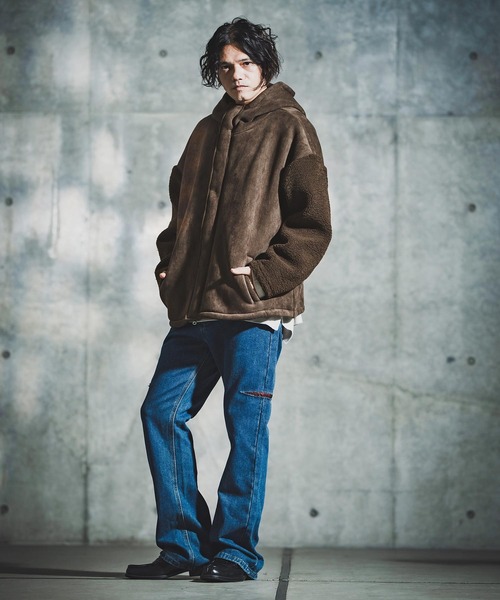 GLIMCLAP(グリムクラップ)の「mj11096-Boa & Mouton Panel Hoodie Jacket ボア×フェイクムートンフーデッドジャケット(192-037-gla-cf)(その他アウター・メンズ・ブラック/ブラウン・S/M/L)」の18枚目の写真