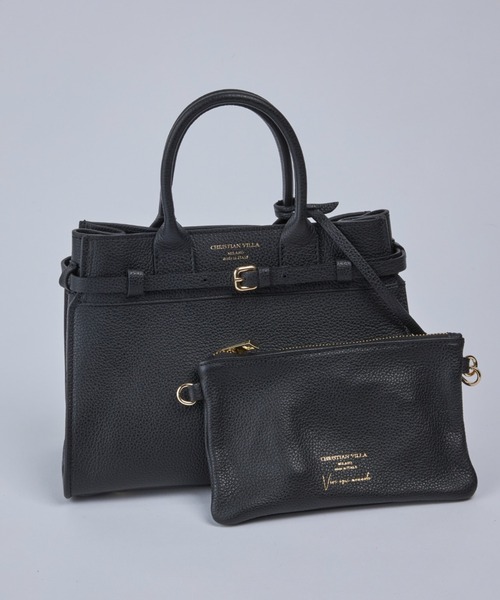 ポーチ付きレザートートバッグ《CHRISTIAN VILLA》（トートバッグ