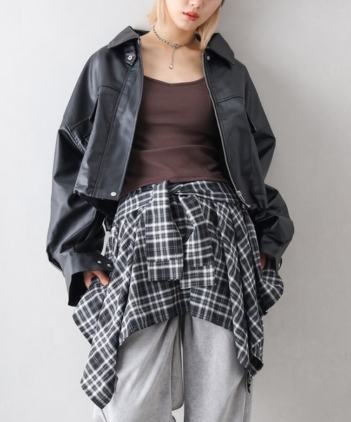 セール】フェイクレザーショートブルゾン（ブルゾン）｜SpRay