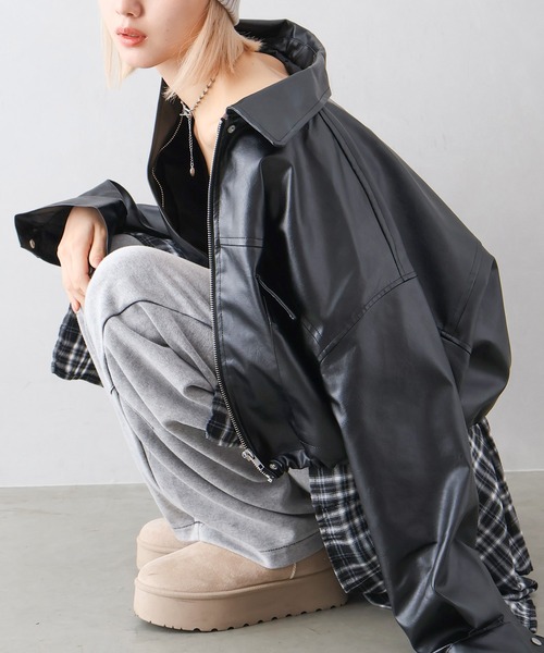 新品タグ付き 完売品 フェイクレザーショートブルゾン 2サイズ展開】フェイクレザーショートブルゾン | Kastane(カスタネ